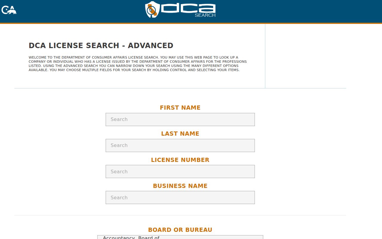 American Canyon people search using California DCA license search