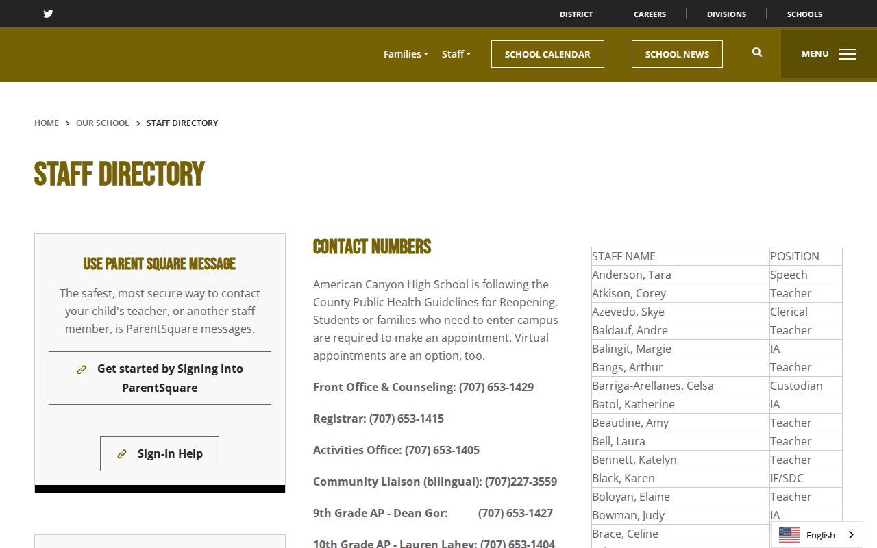 American Canyon people directories American Canyon High School staff directory