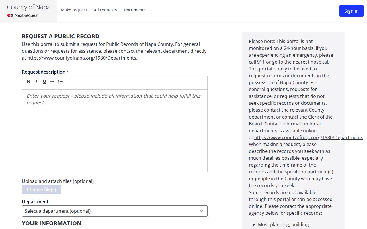 American Canyon public records Napa County NextRequest request portal