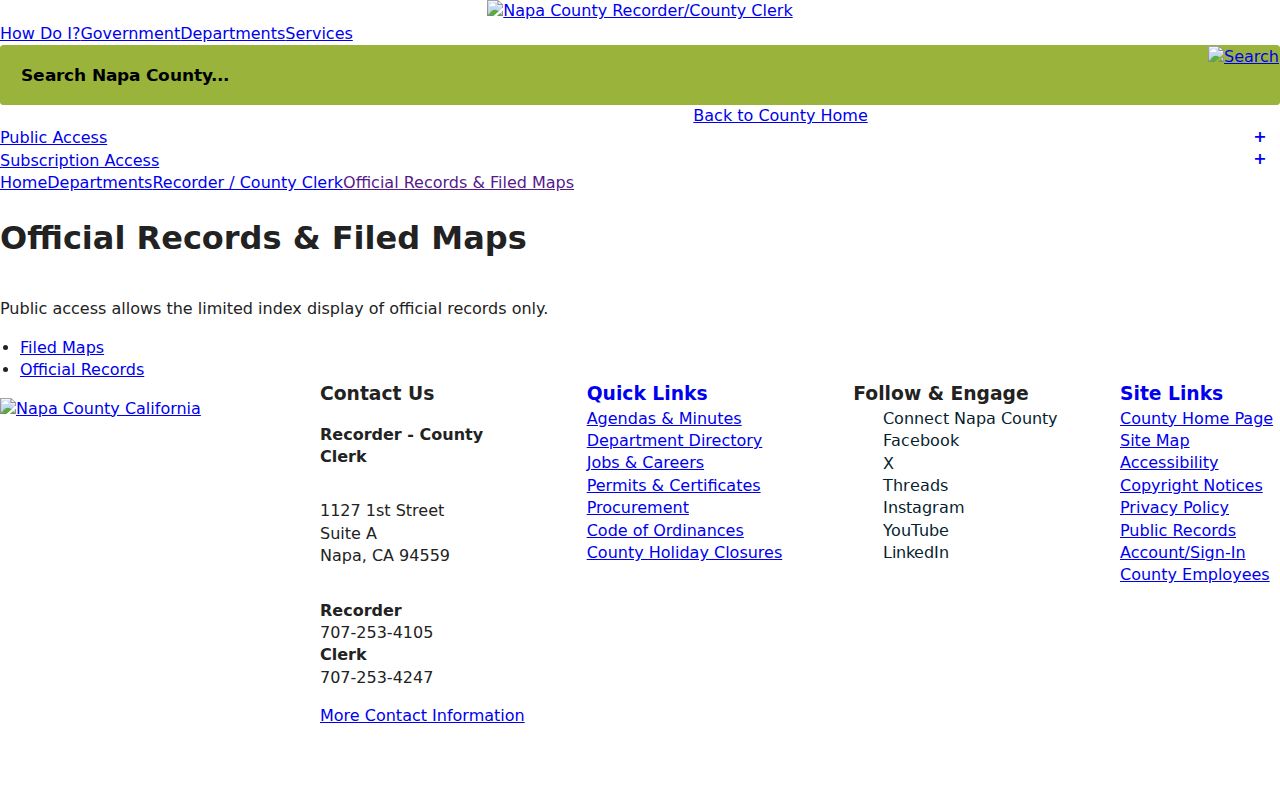 American Canyon public records Napa recorder official records and filed maps page