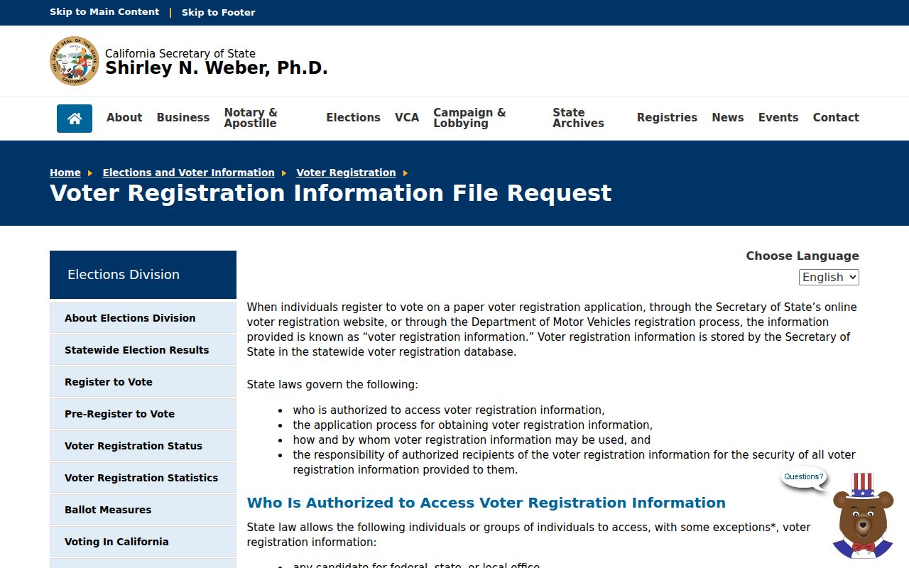 American Canyon voter registration records California voter file request page